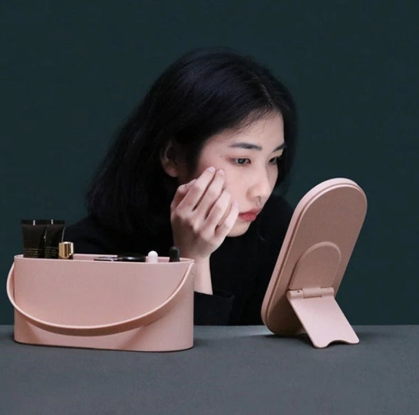 Portable LED Light Storage Box Beauty And Makeup Mirror