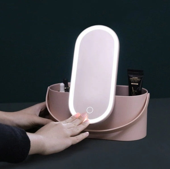 Portable LED Light Storage Box Beauty And Makeup Mirror